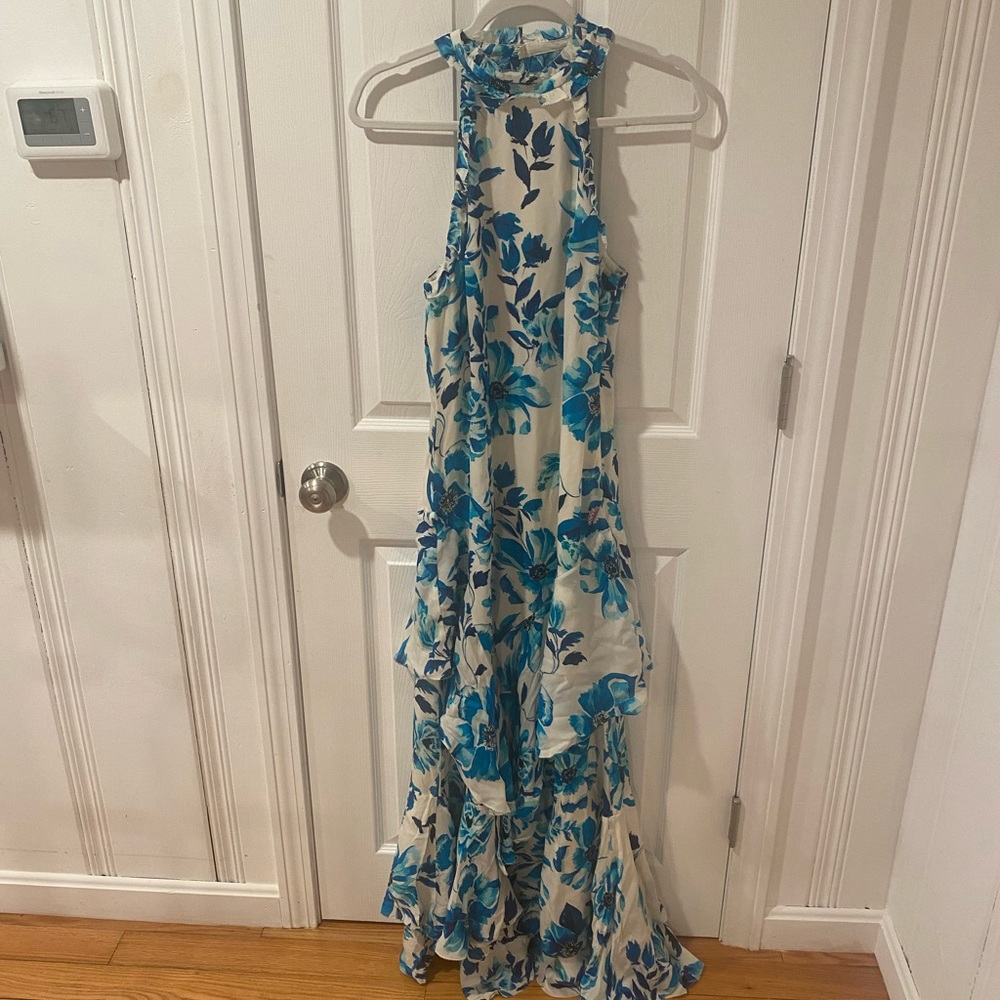 INTERMIX Cream Maxi Dress with Blue Floral Print